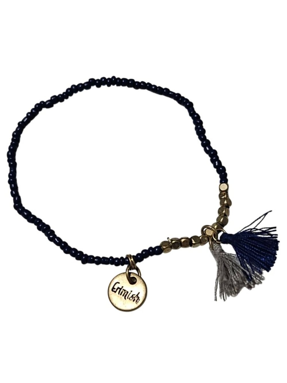 Erimish  Beaded Charm Bracelet Blue Beads Gold Tone Accents Tassels  Jewelry